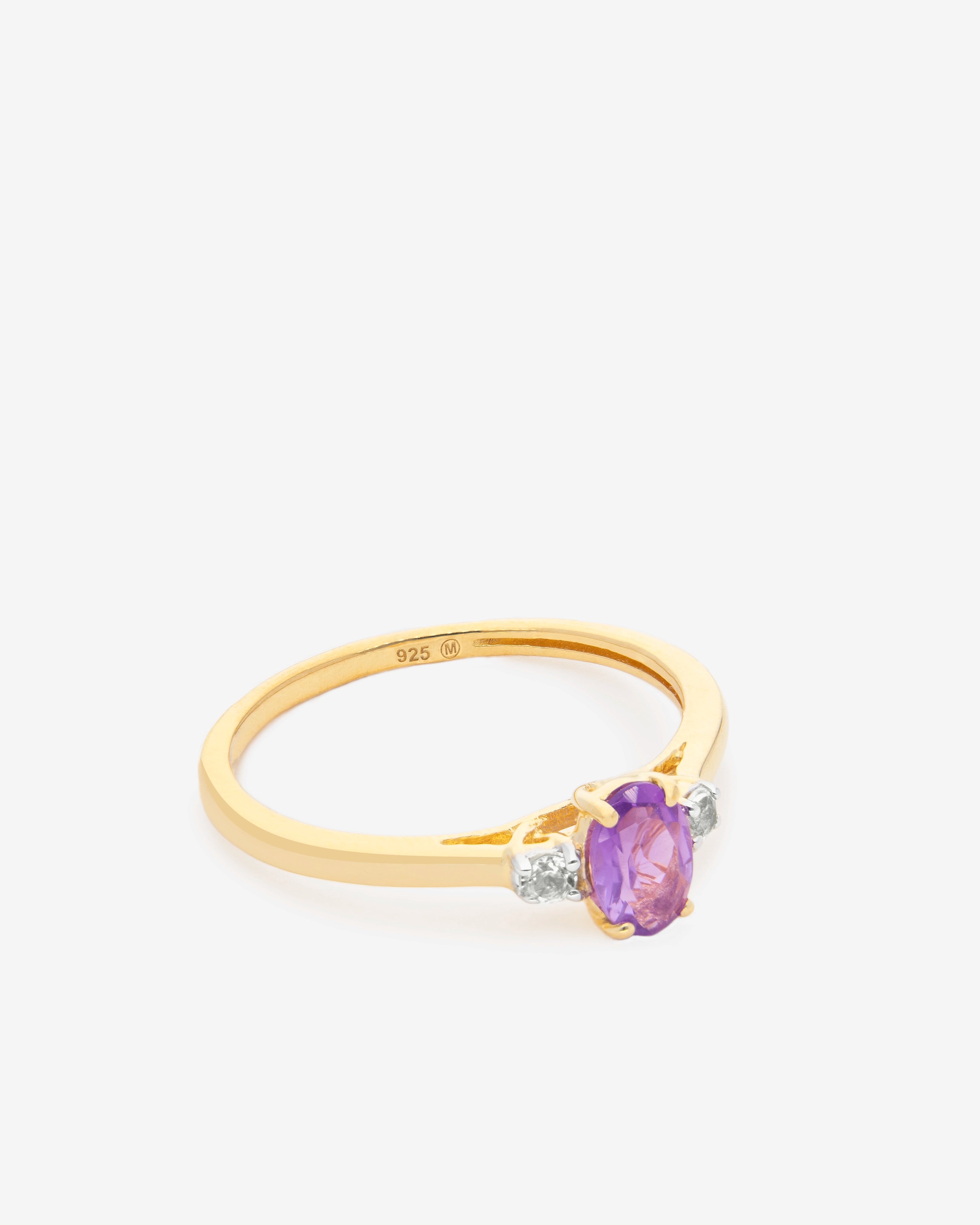 Anillo con Piedra de Amatista y Zafiro blanco en Plata chapado en oro