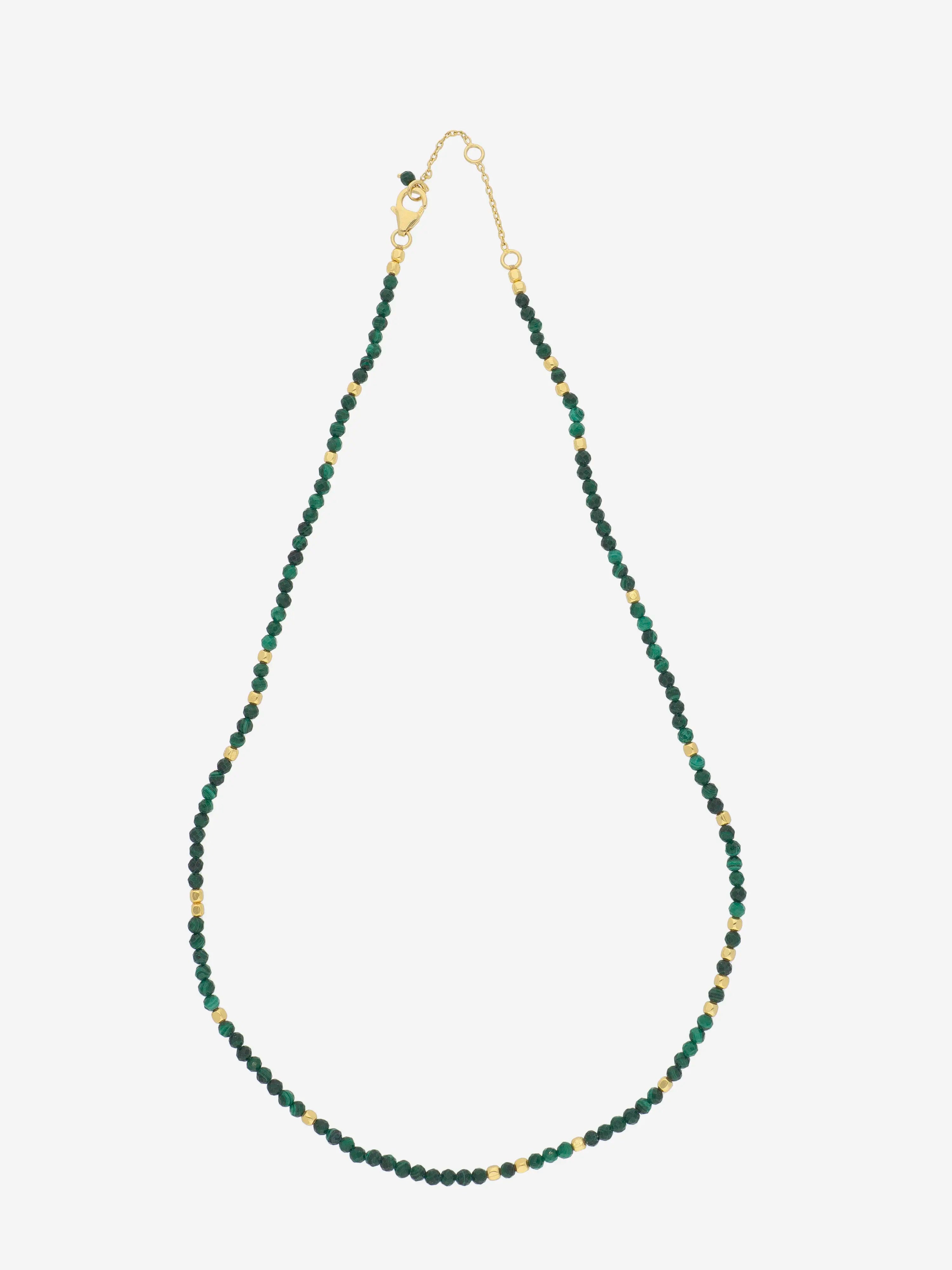Collar de Plata de plata 925 chapada en oro con cuentas de malaquita