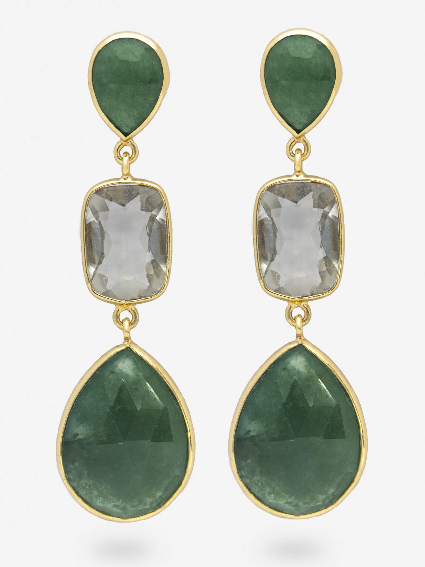 Long earrings made of gold-plated 925 silver, green aventurine, green amethyst and mugose agate