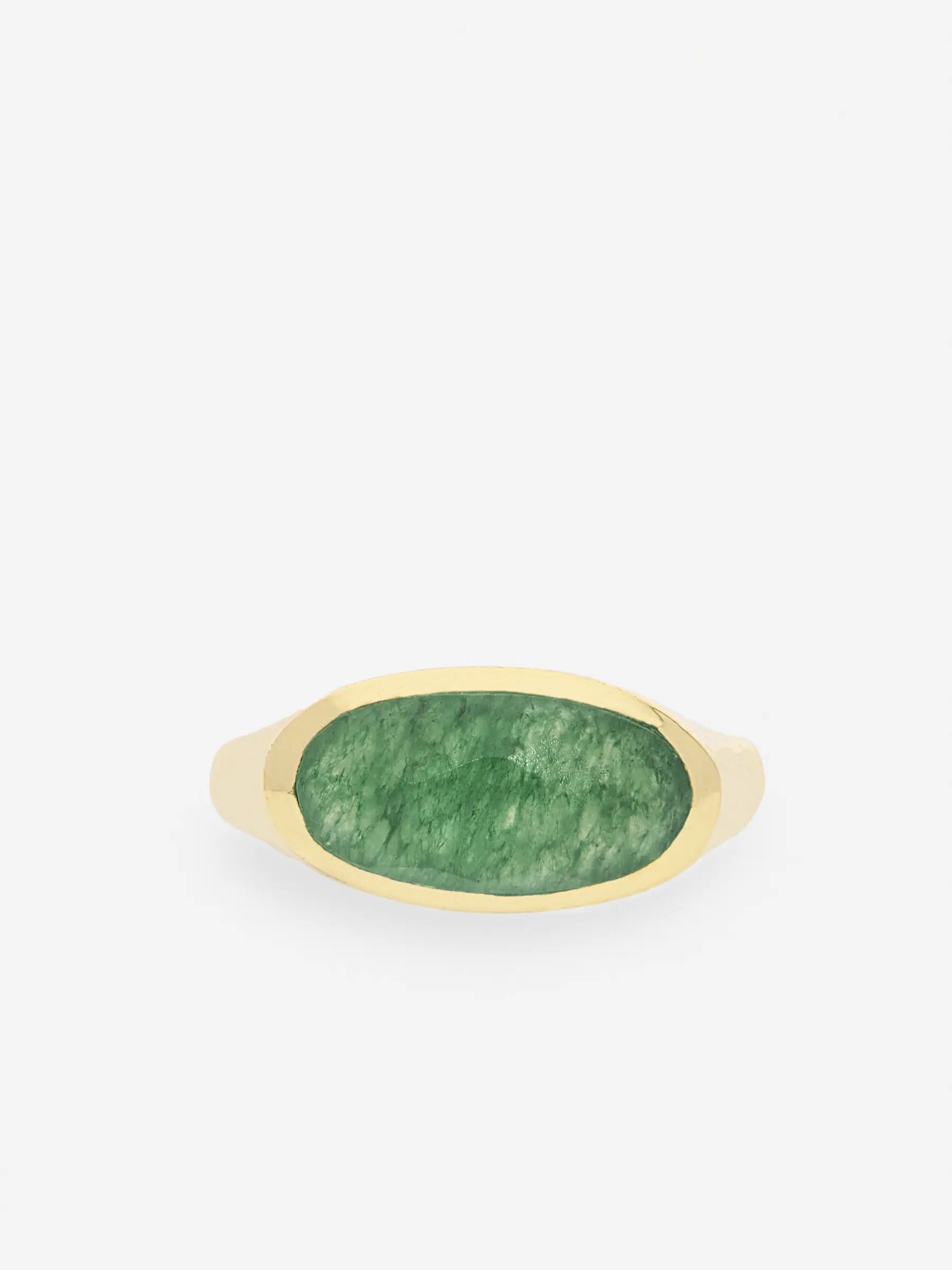 925 silver gold plated ring with green jade in horizontal design