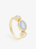 Anillo hecho en plata de ley chapada en oro, con jade y topacio azul.
