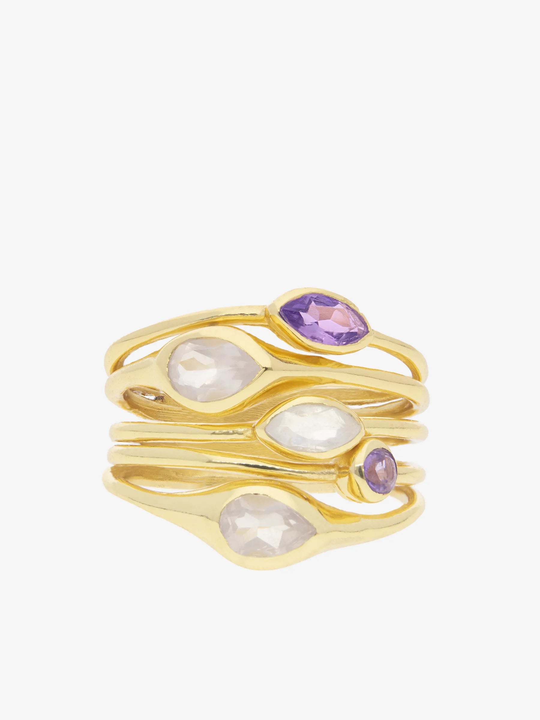 Irregular ring in gold-plated 925 silver with rose quartz and amethyst