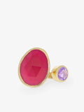 Anillo abierto de plata chapada en oro con jade rosa y amatista