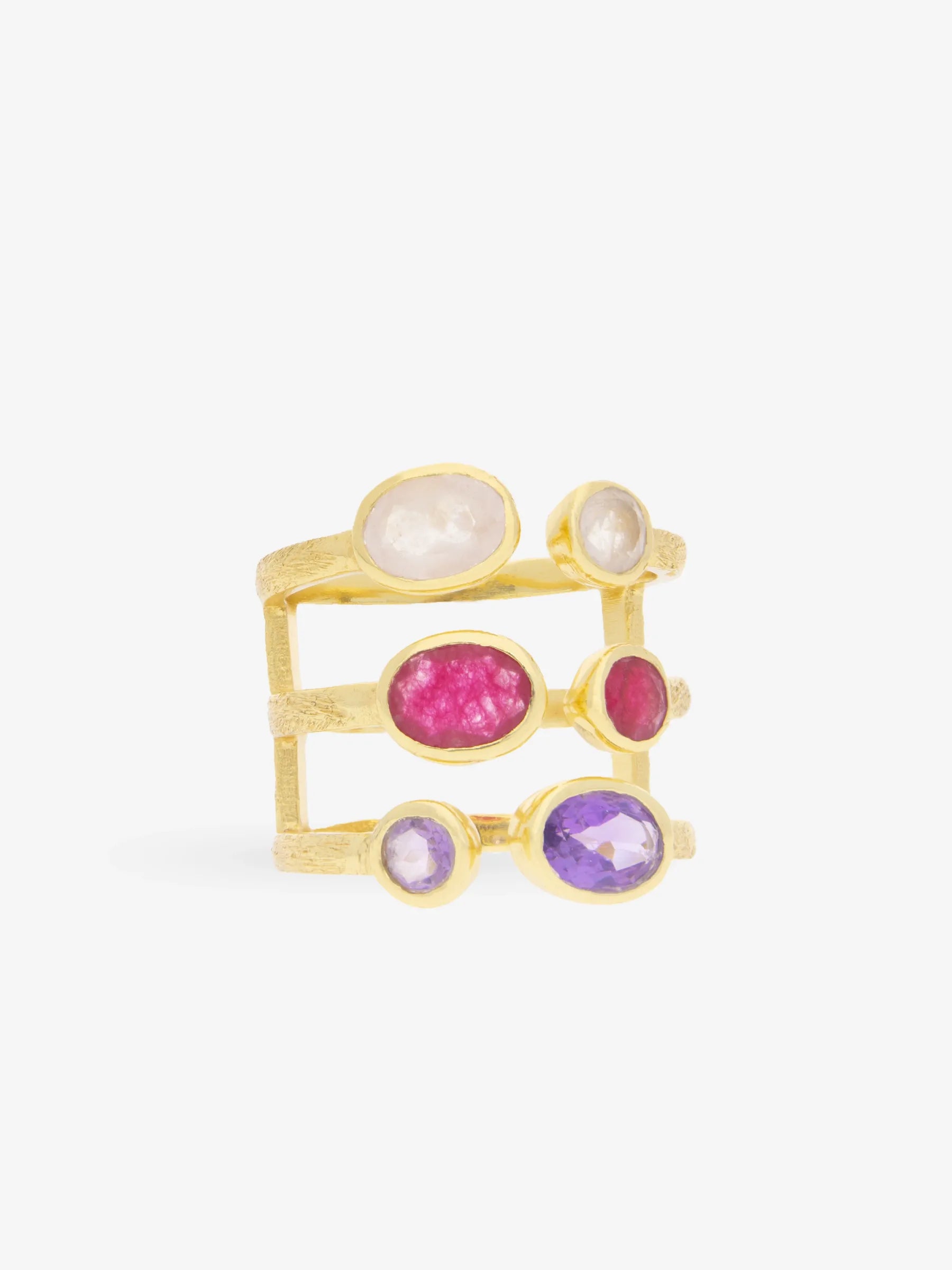 Anillo irregular Triple Fila Rosa