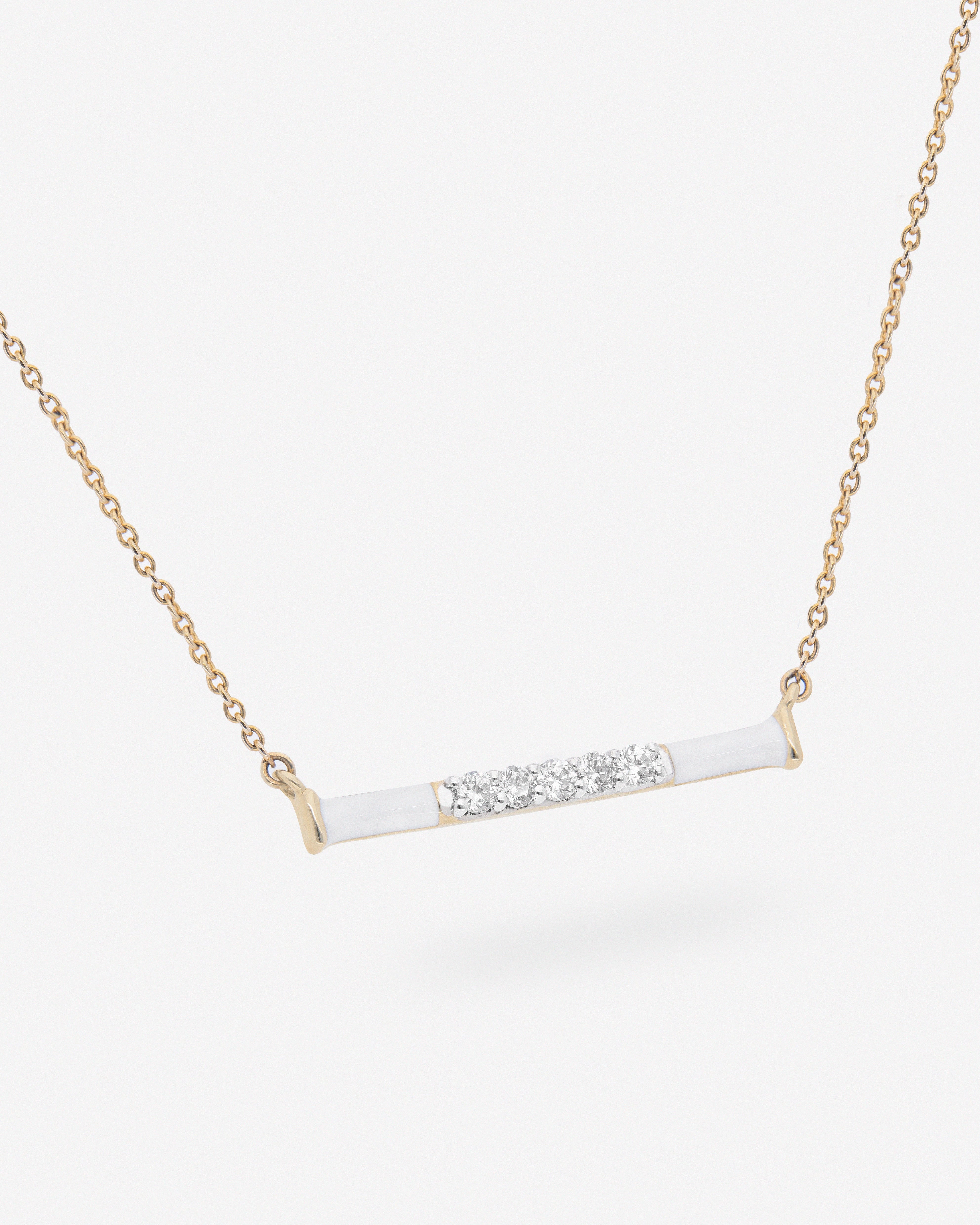 Bar Necklace with White Enamel and White Topaz