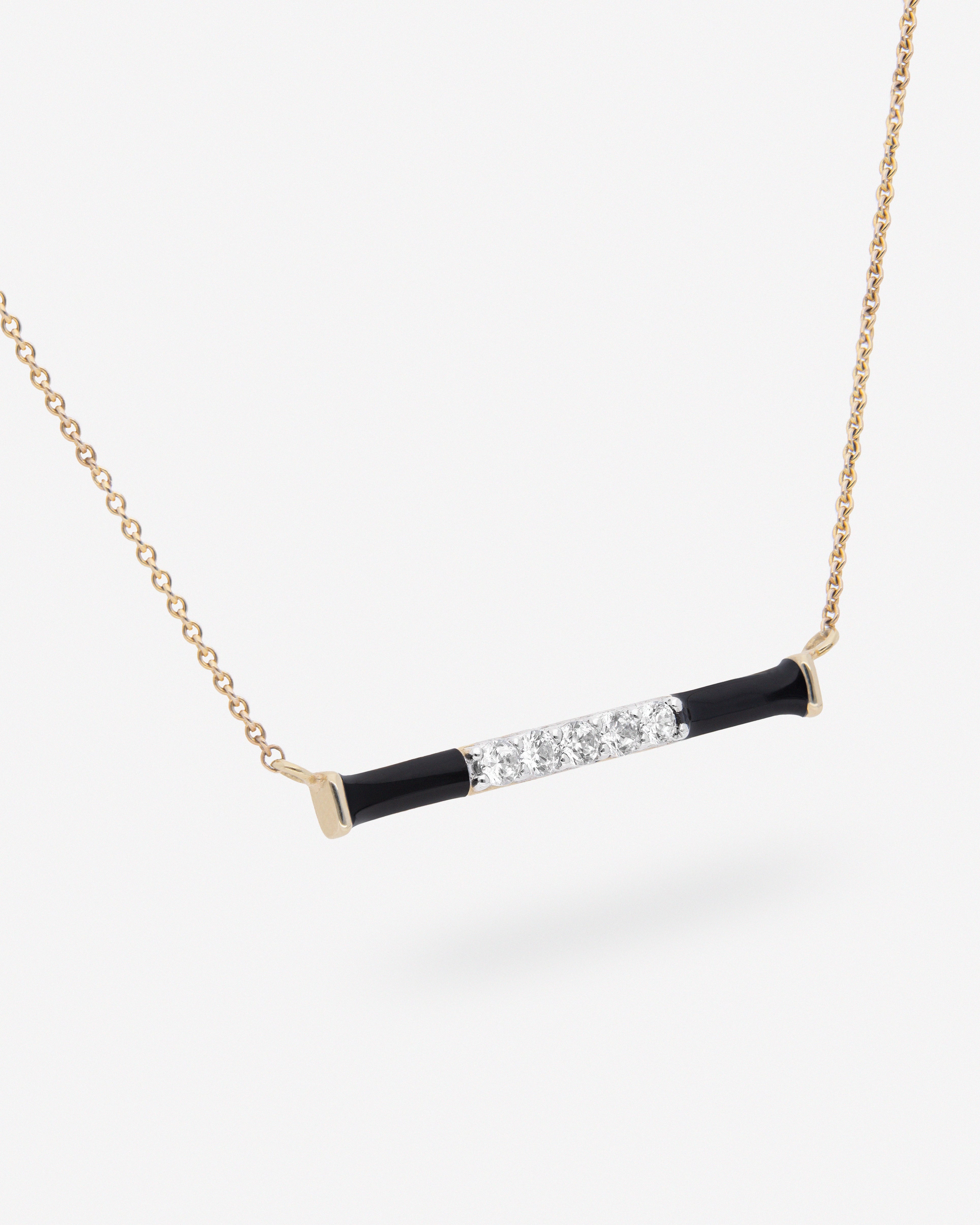 Bar Necklace with Black Enamel and White Topaz