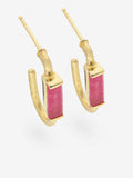 Pendientes de aro en plata 925 chapada en oro con jade rosa | STORIA Jewels