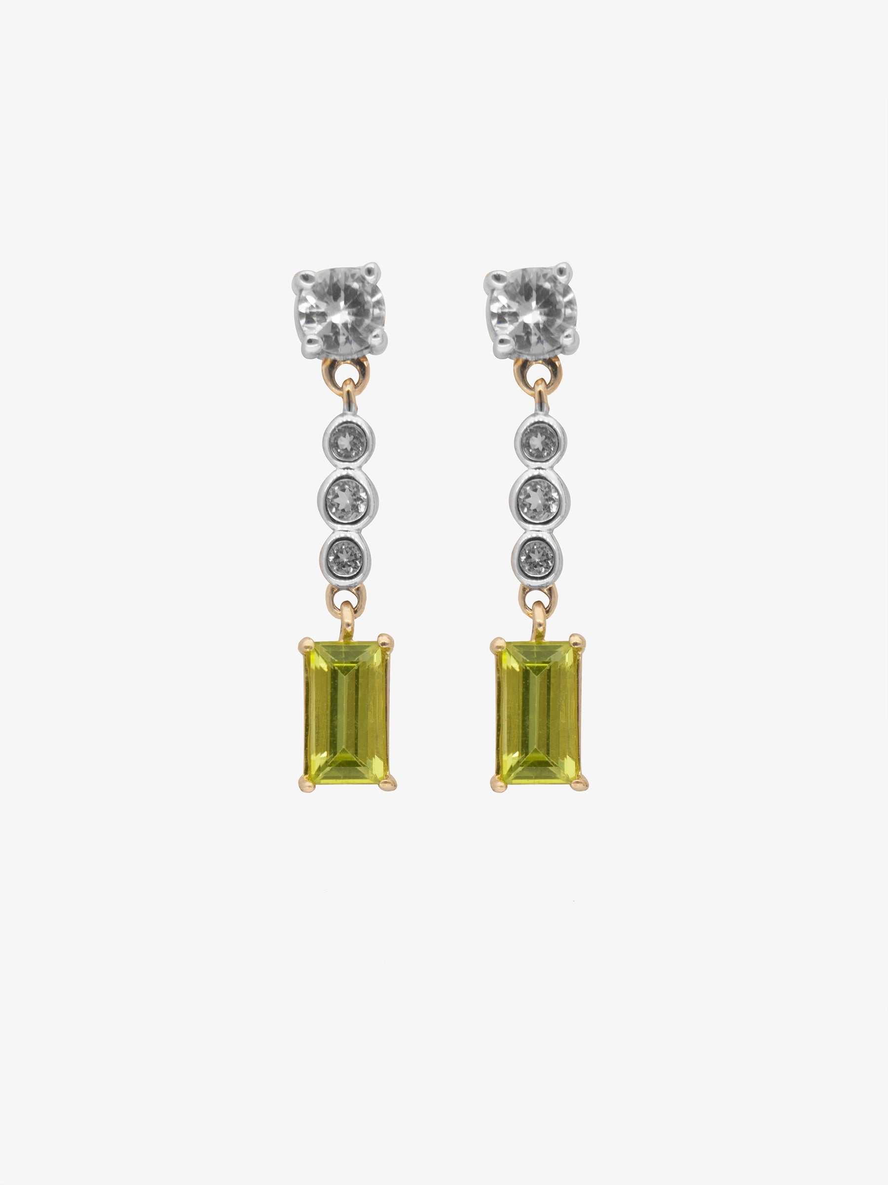 Lange Ohrringe mit weißem Topas und Peridot aus vergoldetem 925er Silber