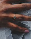 Mano con el anillo de Topacio Azul London y Topacio blanco