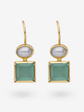 Pendientes de plata 925 chapada en oro, perlas y ónix cuadrado verde | STORIA Jewels